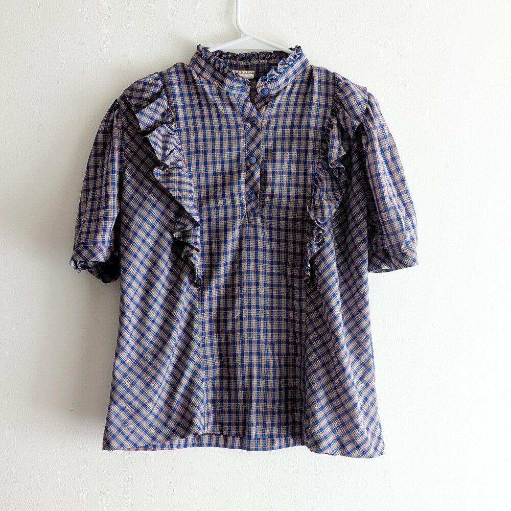 Vintage 80s Land 'N Sea Plaid Ruffle Top